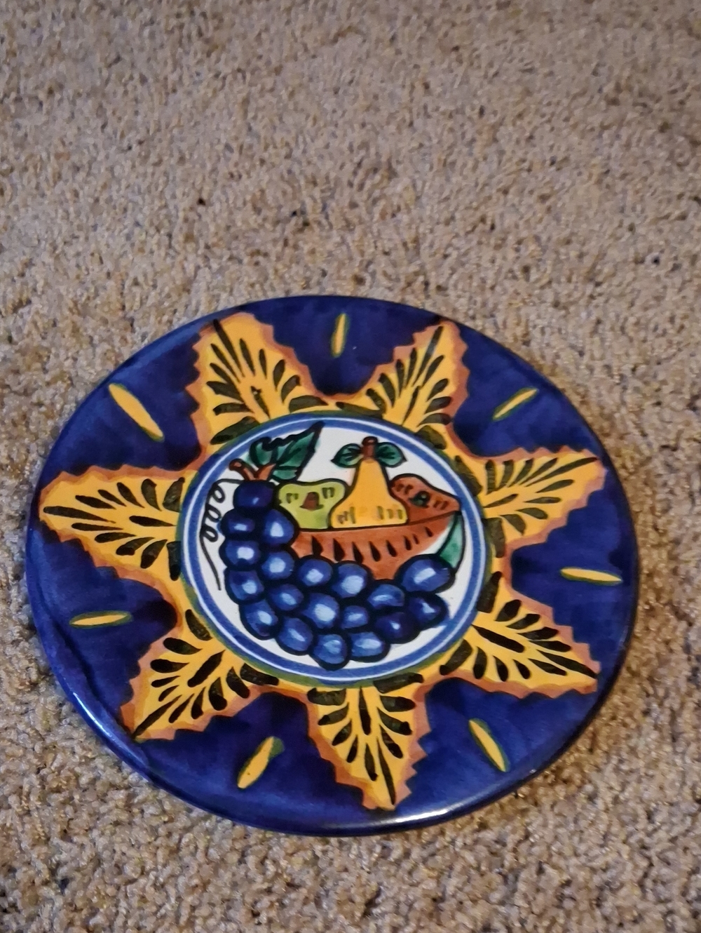 Hand-Painted Blue and Yellow Fruit Decorative Ceramic Plate